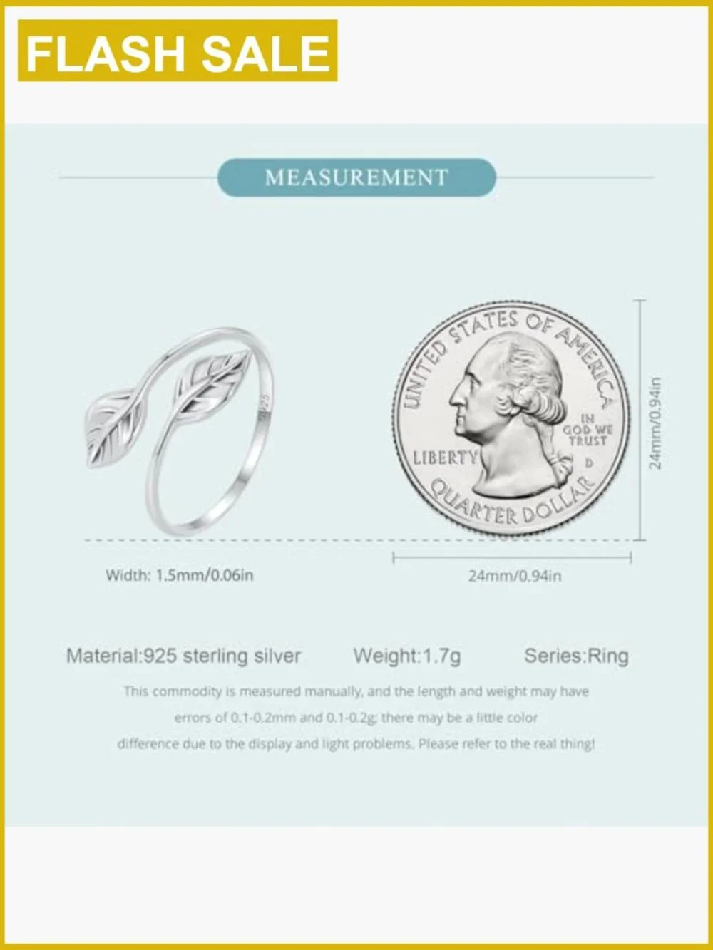 Sterling Silver Dainty Stackable Rings - Leaf Design Adjustable Size 6-9